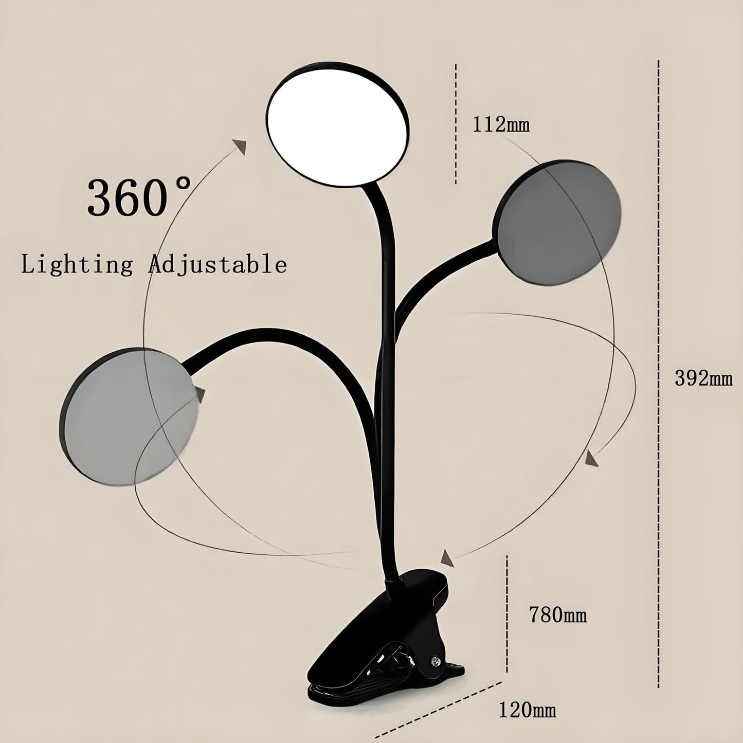 Dorm Room Essential Clip on Light, 3 Color Portable Desk Light Mini Clip Lamp, Battery Operated Small Desk Lamp with Clamp, Lightweiht Reading Lights for Books Bunk Bed Headboard Girls Guys Boys Black