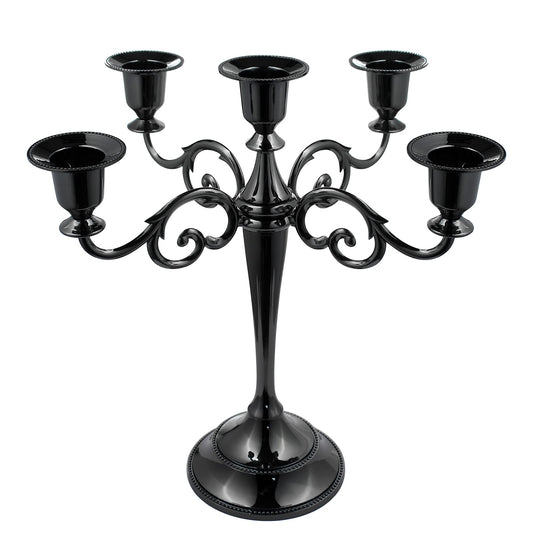 FANWNKI 5-Candle Metal Candelabra 10.2 Inch Tall Candlestick Candle Holders for Home Decor Wedding Christmas Church Halloween Party, Black