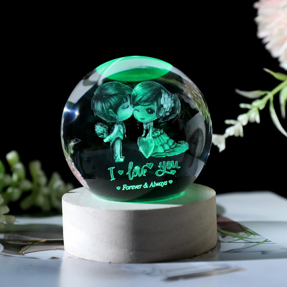 ZRENJHUS Love You Gift for Her Lovers 3D Crystal Ball Couple Gift Valentine's Gifts idea for Women 60mm Glass Romantic Gift for Wife Globe Decor I Love You Gifts Anniversary Christmas Birthday Gifts