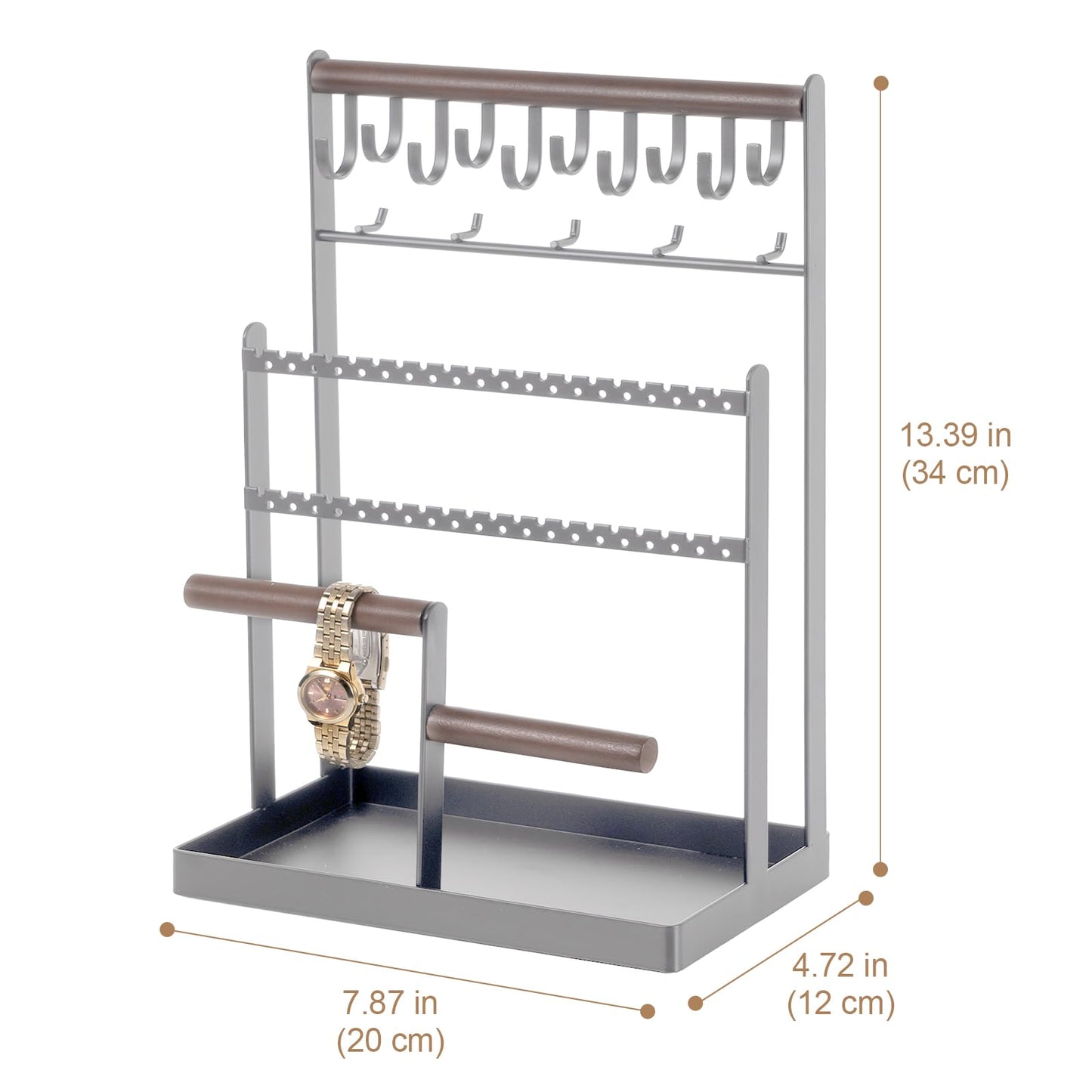 ProCase Jewelry Organizer Stand Necklace Organizer Earring Holder, 6 Tier Jewelry Stand Necklace Holder with 15 Hooks, Jewelry Tower Display Rack Storage Tree for Bracelets Earrings Rings -Grey