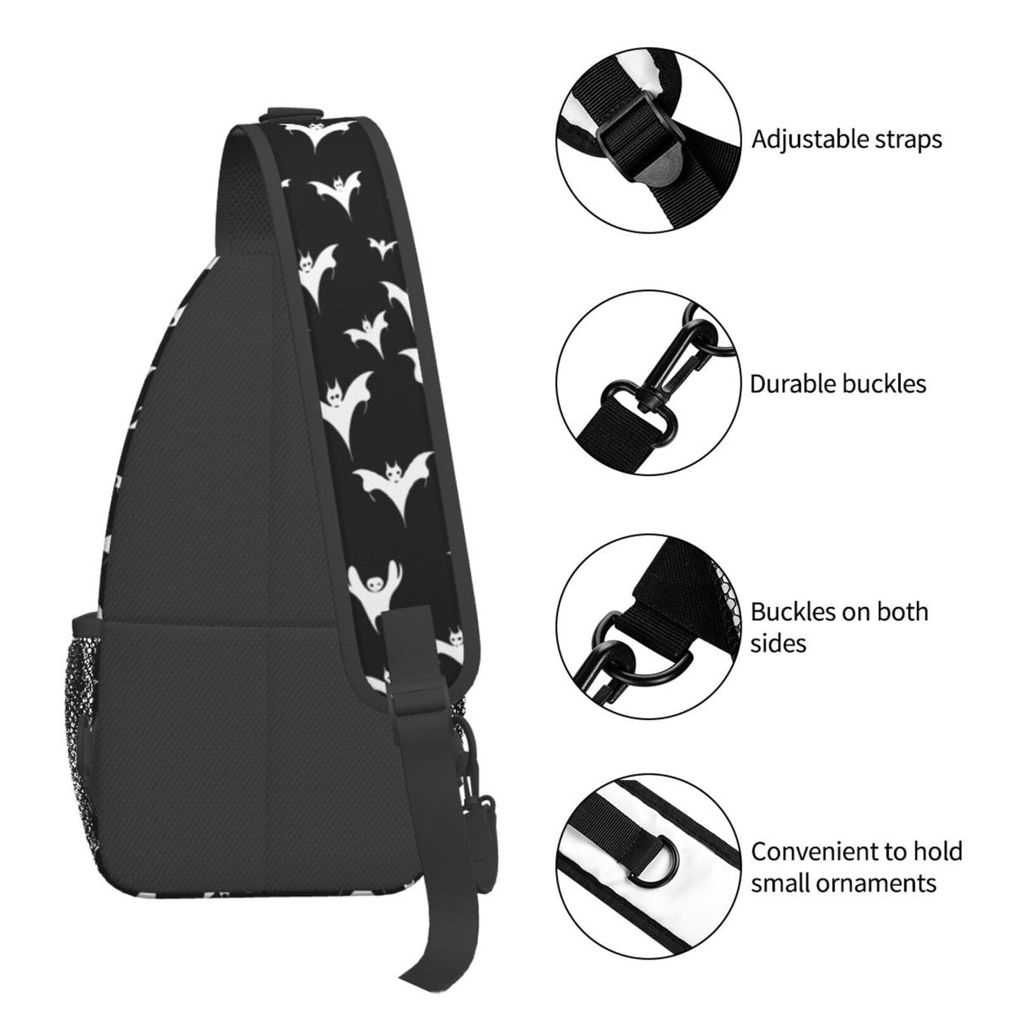 Halloween Goth Bats And Moon Sling Backpack Hiking Backpack Crossbody Bag Sports Lightweight And waterproof Chest Bag Shoulder Bag For Women Men