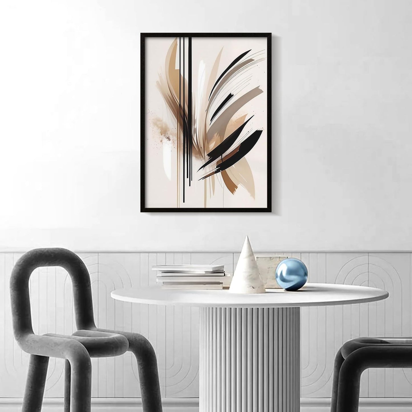 Framed Feather Lines Abstract Canvas Wall Art Print Modern Minimalist Poster Picture Living Room Bedroom Office Gallery Decor Living Room Bedroom Office Apartment 12X16 Inch Ready to Hang