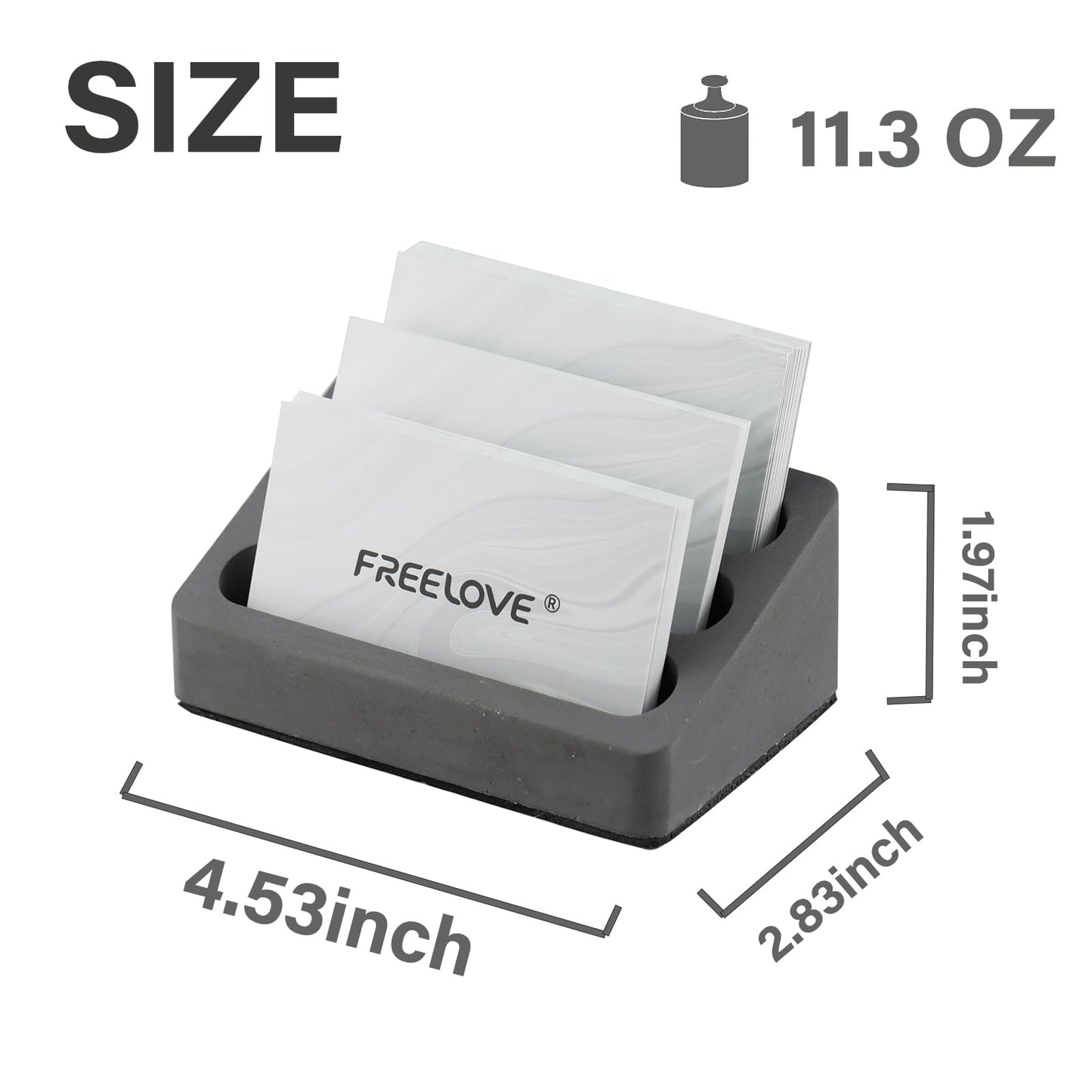 FREELOVE Desktop Card Holder, Concrete, Handmade, 3 Stair 3 Slots, Fits 30-50 Business Cards, Stone Weighted, Smooth Finish, Eva Base, Office Desk Organizer (Dark Grey, Small)