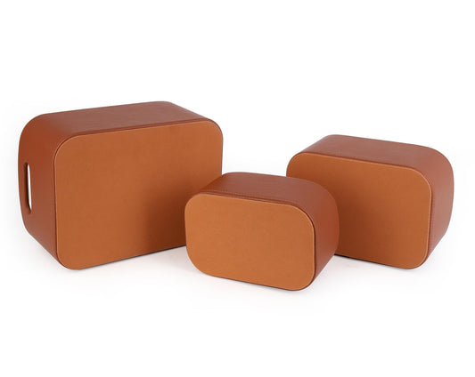 HofferRuffer Faux Leather Storage Baskets Bins with Velvet Lining for Organizing, Storage, Gifts, Set of 3 Nesting Shelf Baskets Decorative Storage Boxes for Home Organization (Brown)