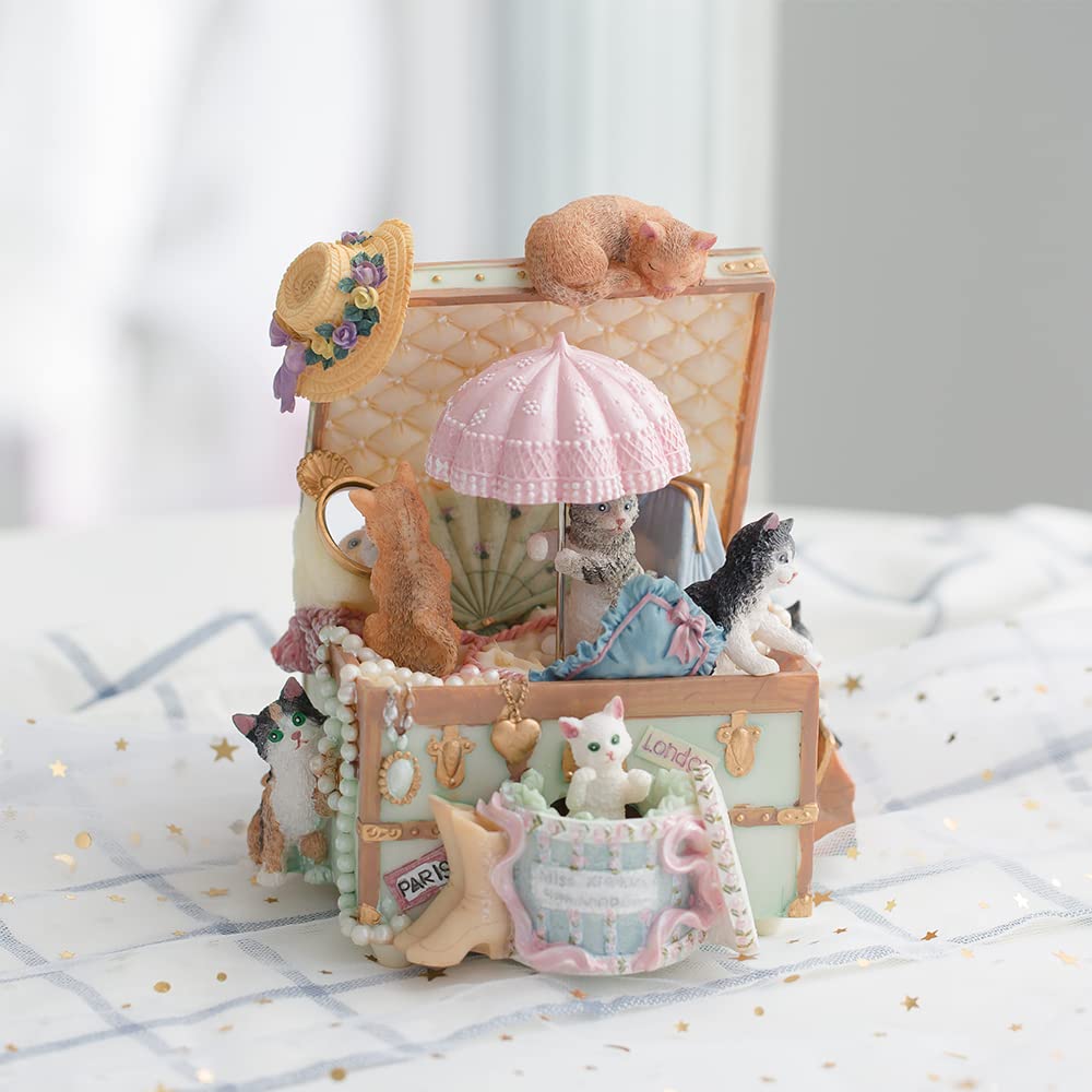 LOVE FOR YOU Gift Wrapped Music Box Cat Lovers Treasure Chest Musical Decoration for Girls and Women Kids Niece Sister Daughter Mom Granddaughter Grandma Christmas Birthday Present Gifts
