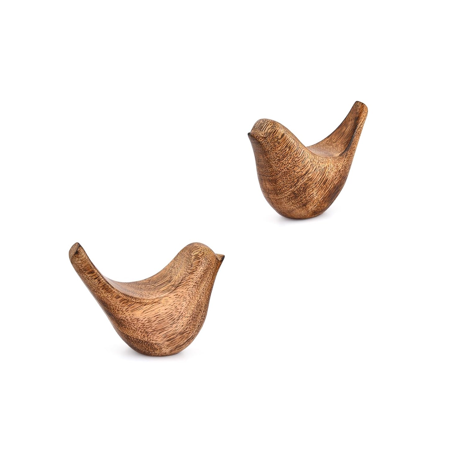 Samhita Statues – Set of 2 Handmade Bird Statues – Rustic Home Décor Gifts for Women, Moms, or Bird Lovers – Natural Wood Carving for Shelf or Table (4.25'' X 2'' X 3'')