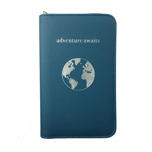 Phone Charging Passport Holder with Removable Fast Charging Power Bank that holds money, cards, phone, travel docs- RFID Blocking - Compatible with All Phones - Travel Accessories (Cerulean)