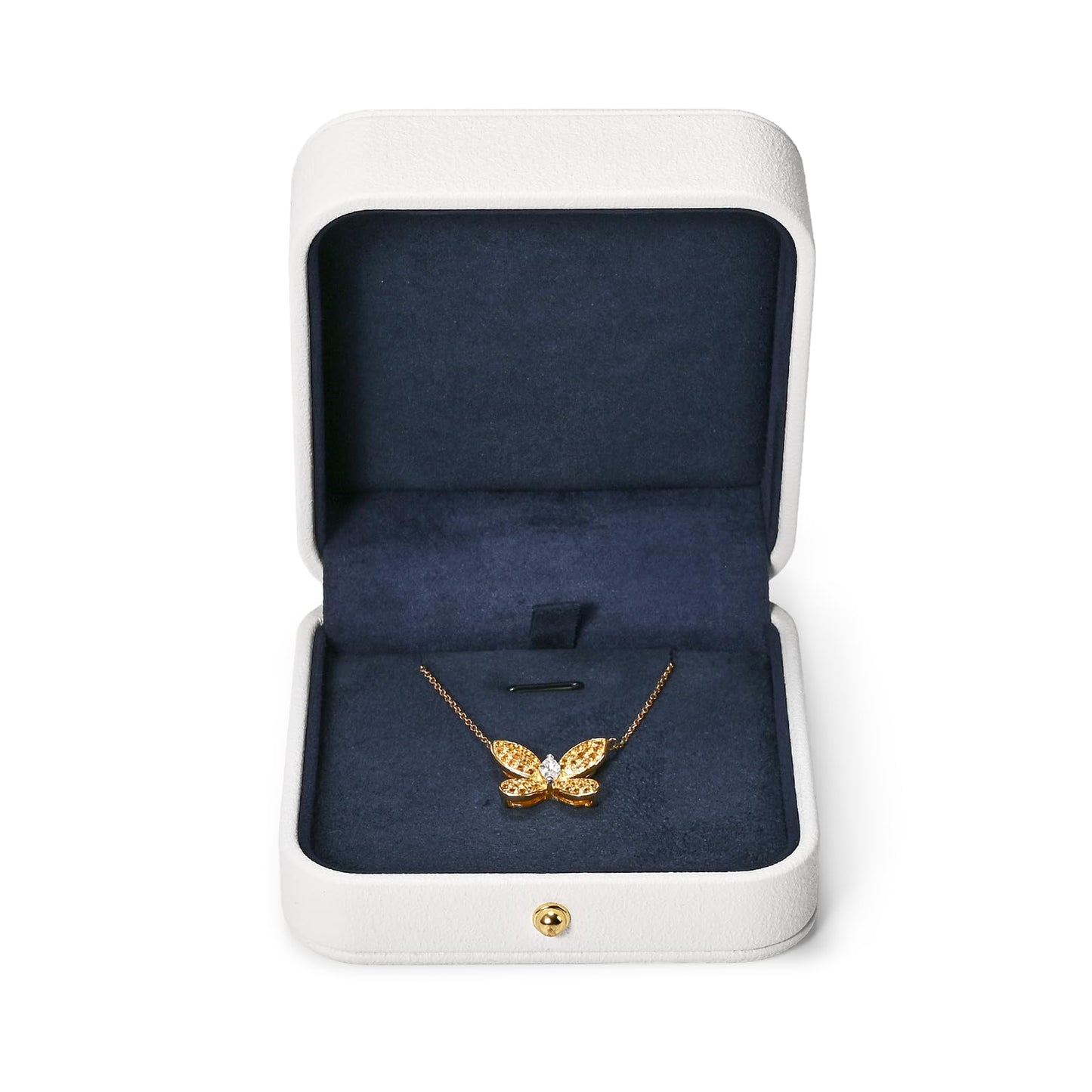Woodten Blue Velvet Interior Jewelry Gift Box for Necklace & Pendant - Premium PU Leather Jewelry Necklace Elegant White Jewelry Box for Gift