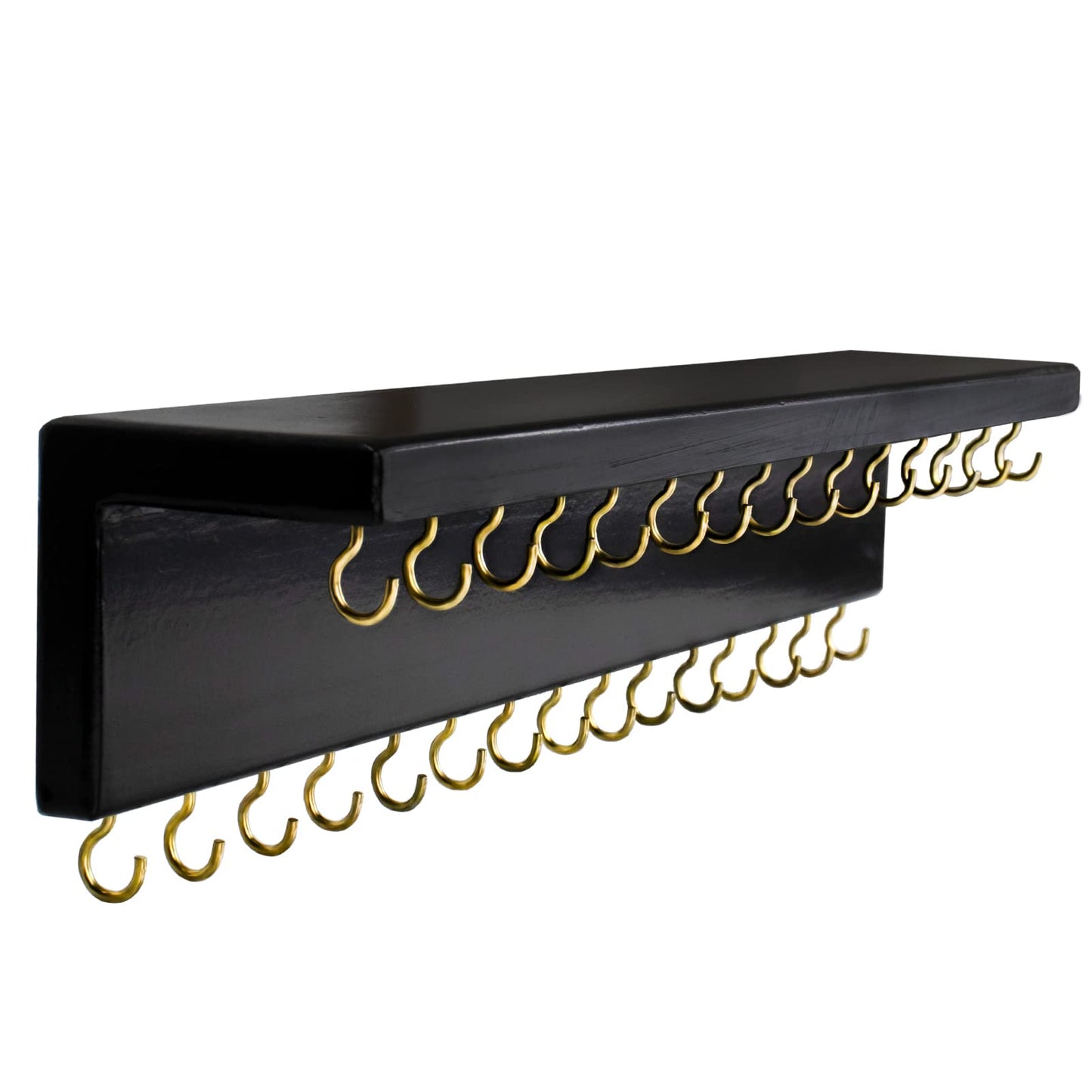 SANY DAYO HOME Black Necklace Holder Jewelry Organizer with 30 Hooks, 15 x 3 x 4 inches Wall Mount Rustic Pine Wood Shelf for Necklace, Hair Bow Storage