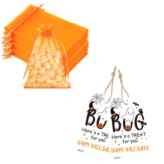 Halloween Paper Tags and Orange Organza Bags
