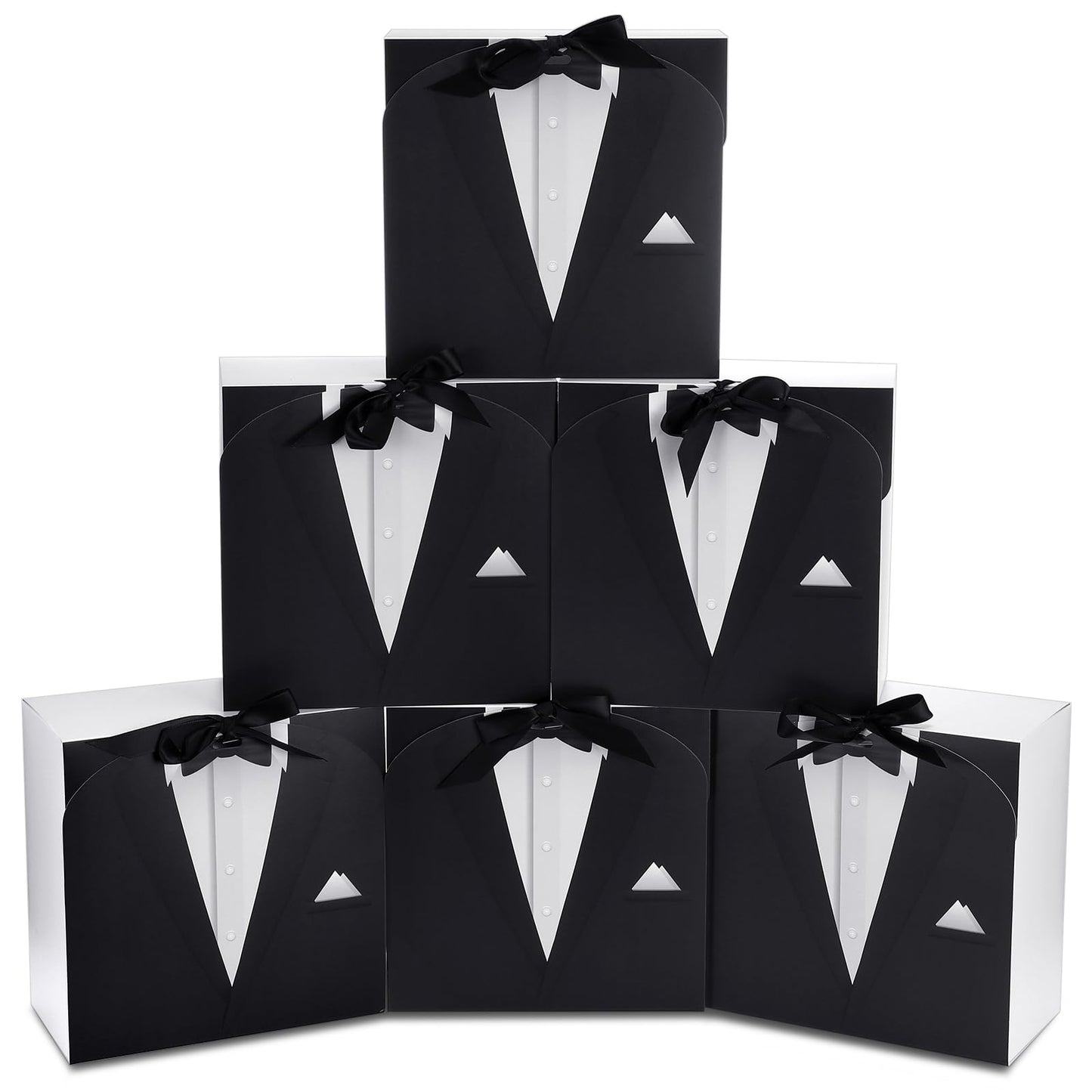 Motipuns Set of 6 Groomsmen Box with Ribbon Groomsman Proposal Gift for Men Paper Gift Boxes for Wedding Birthday Graduation Father's Day, 7.87 x 7.87 x 3.94''(Black)