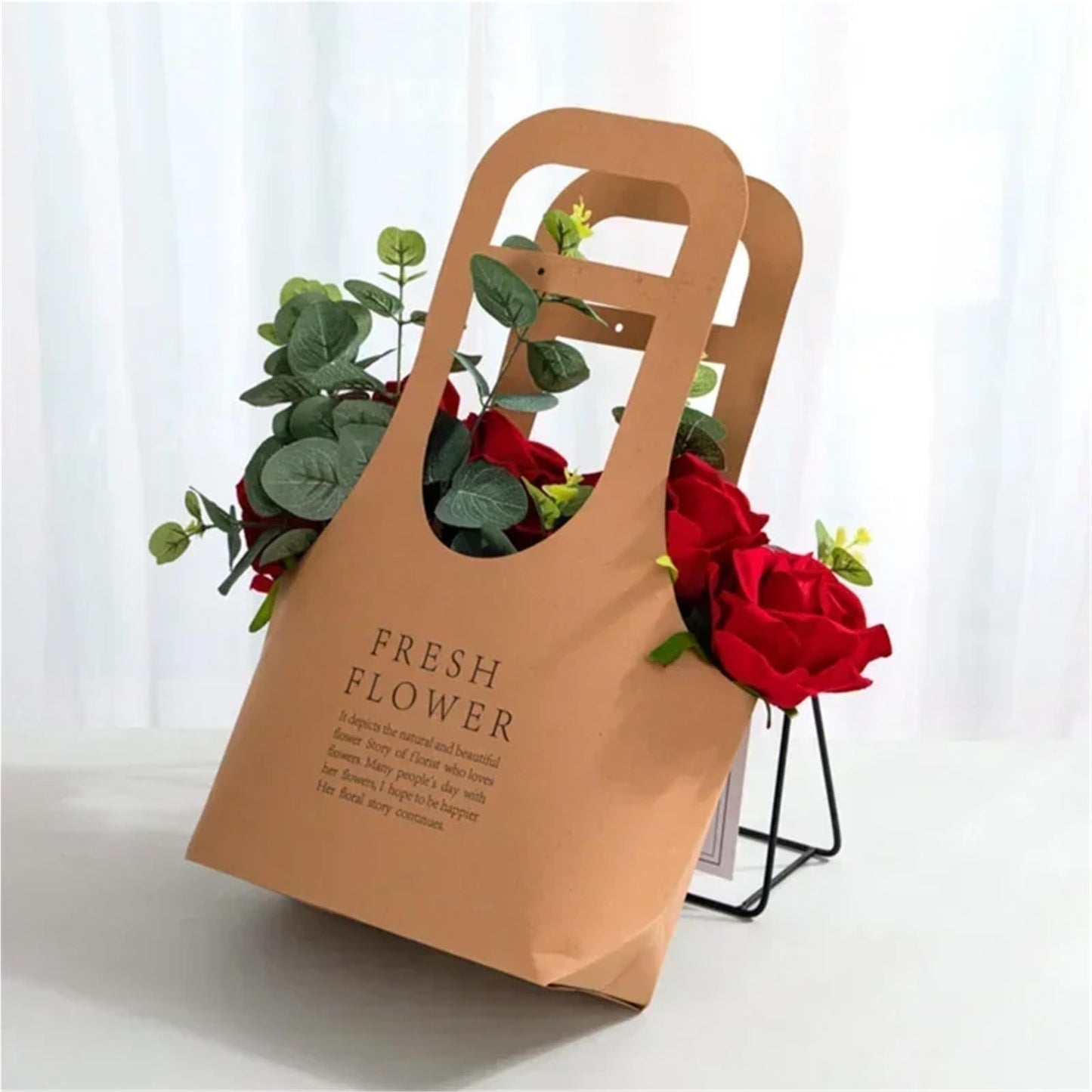 Nikeg Kraft Paper Flower Gift Bags 10Pcs Packaging Flower Boxs Rose Wrapping Handheld Waterproof Kraft Paper Bag Arrangement Valentine'S Day Wedding Decoration Gift(Brown,S 17x 7.5 x32.5cm)