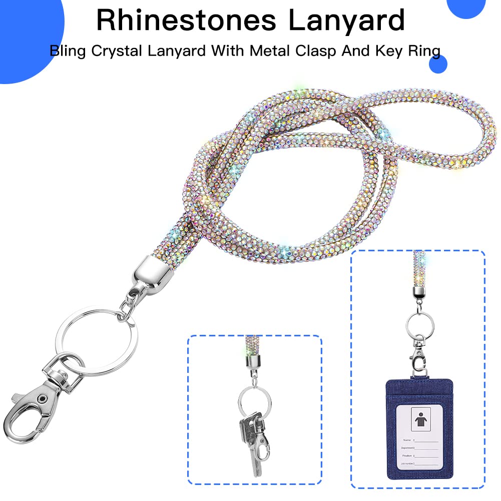 SAVORI Key Lanyard For Women, Rhinestone Lanyard Bling ID Card Holder Cute Neck Lanyard with Metal Clasp Keyring (6 Set)