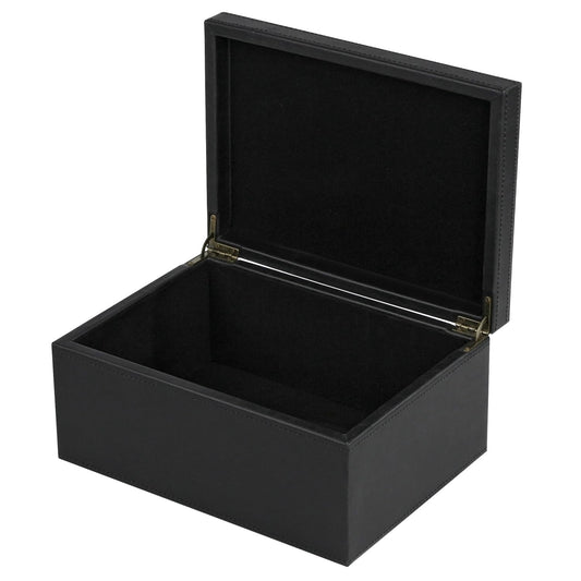 HofferRuffer Faux Leather Decorative Box, Large Wooden Structure Keepsake Box Accessory Organizer Jewelry Organizer with Hinged Lid, Storage Container for Home or Office (Black)