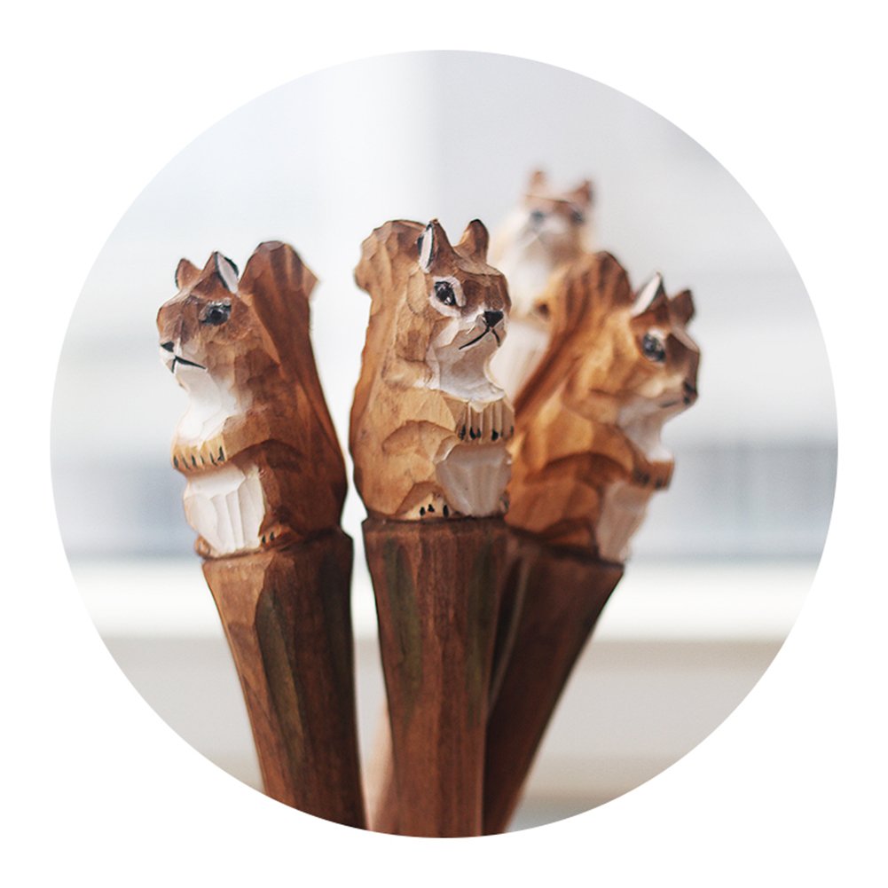 Home-organizer Tech Wood Cartoon Pens Ballpoint Gel Ink Writing Pen Office School Students Pen Zoo Animals Collection - Great Affordable Gift For Kids and Adults (Squirrel)