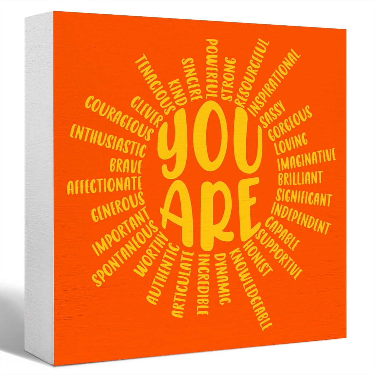 Inspirational Wood Box Sign You Are Sun Wooden Block Signs Motivational Quote Desk Décor for Home Office Bedroom Table Décor-Orange Positive Desk Decor