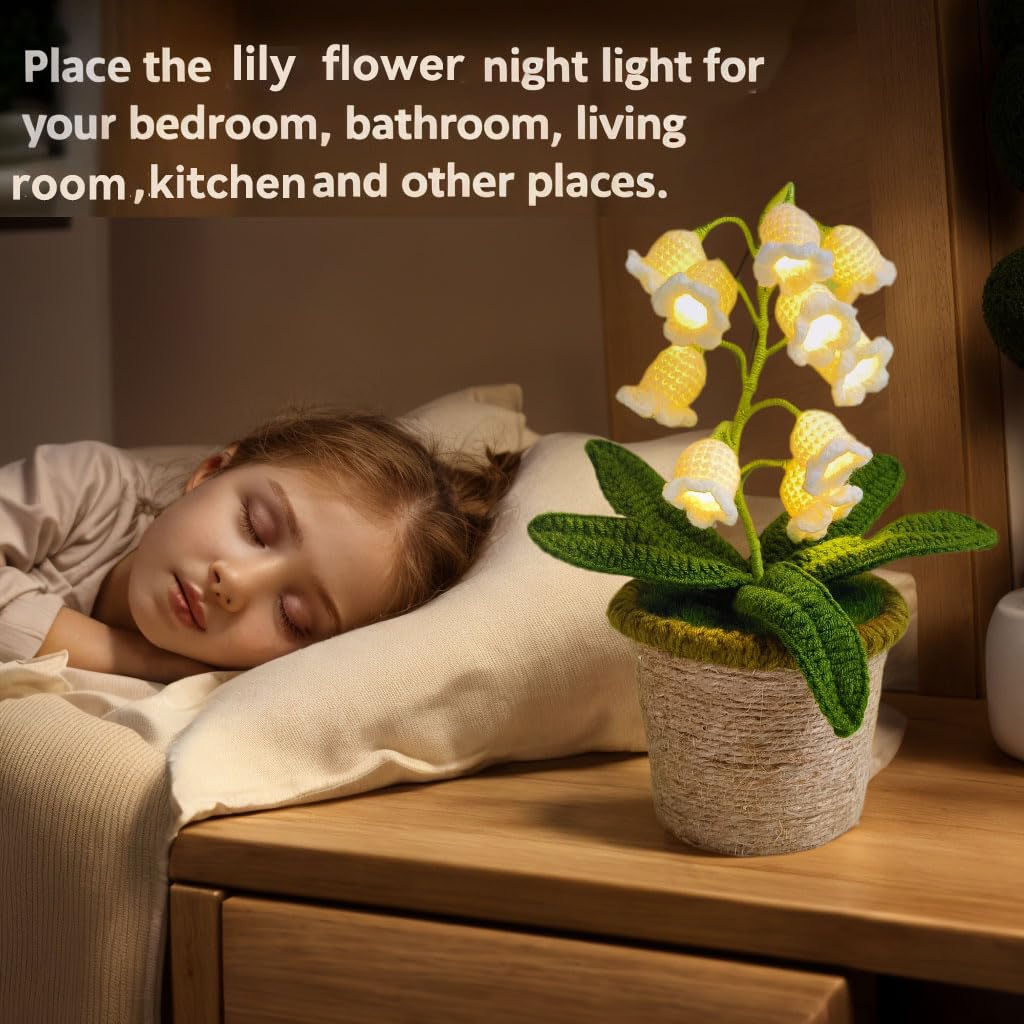 Forvermand Lily of The Valley Lamp, Crochet Artificial Flower with 10 Little Night Lights, Cute Gifts for Women Wife Girlfriend Birthday Christmas Valentine Mother's Day -Large