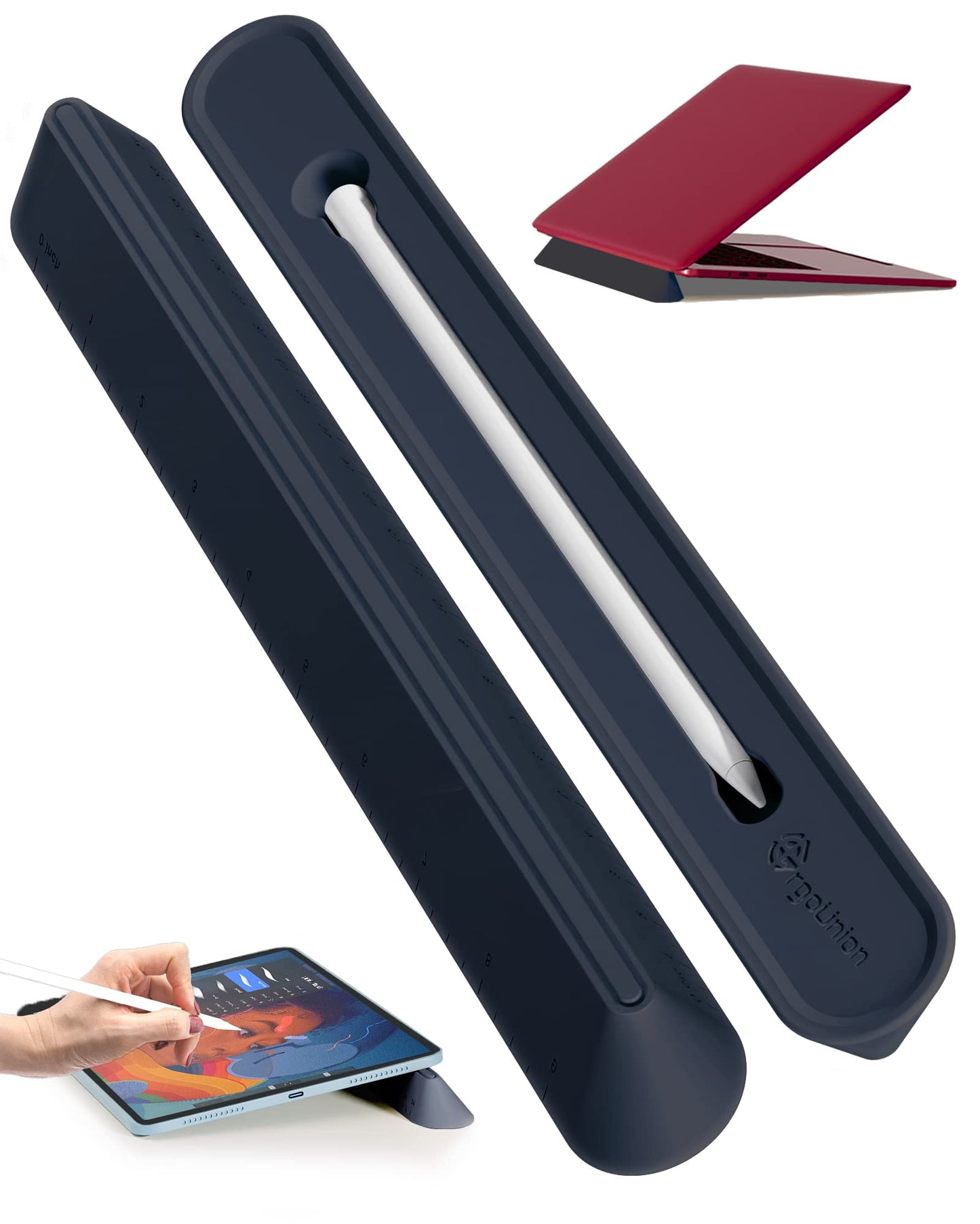ergounion 3 in 1 Silicone Laptop Stand, Keyboard Riser for Ergonomic Typing/Reading, Portable Laptop Cooling Stand, for Home Office School and Travel, Oval Base, Midnight