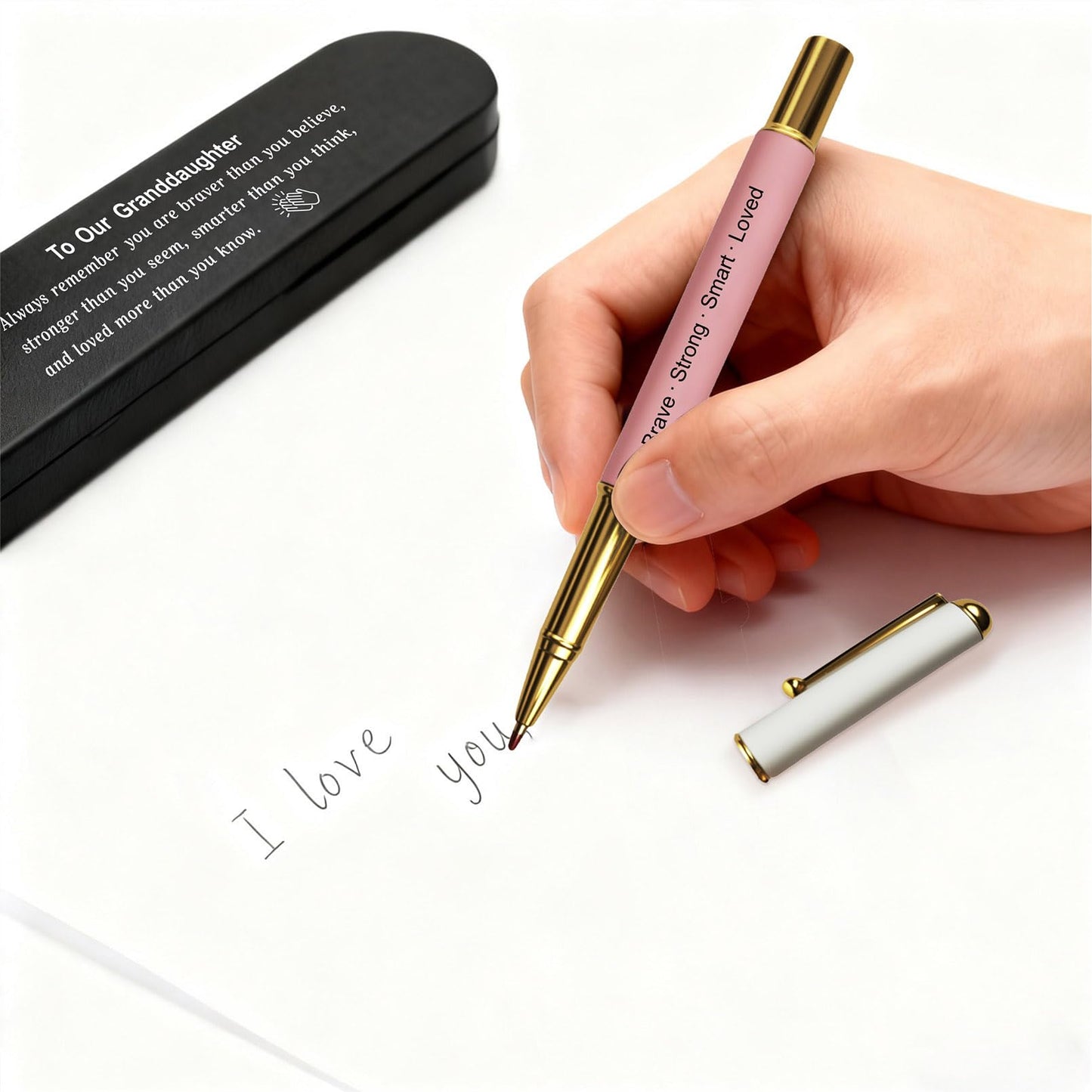 iyaone Granddaughter Gift, Engraved Pen with Encouraging Quote Box, Graduation Birthday Gift for Granddaughter，Black Gel Ink Pen