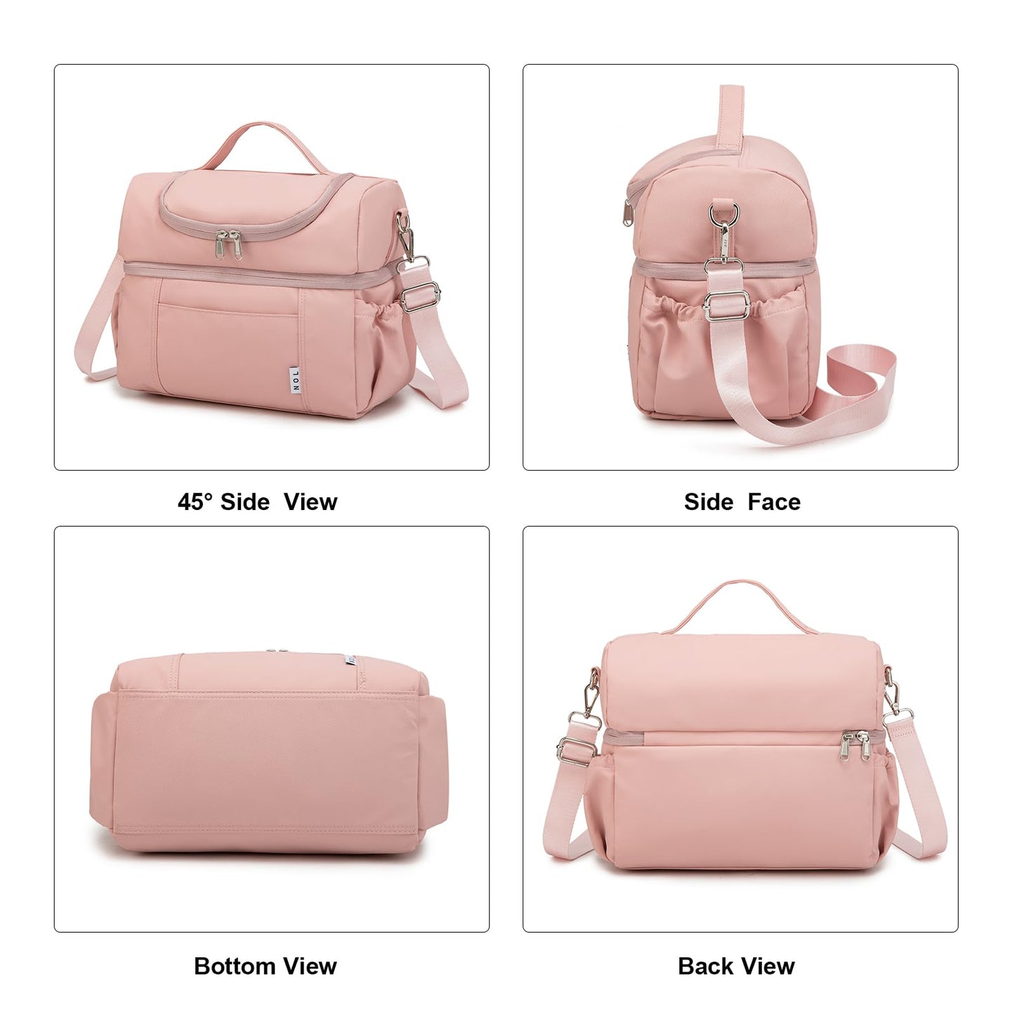 NOL Natural Organic Lifestyle Adult Lunch Box Insulated Lunch Bag Large Dual Compartment Lunch Bag Coolers Lightweight Nylon Waterproof Lunch Box for Work, Picnic, Travel, Outdoors, Pink