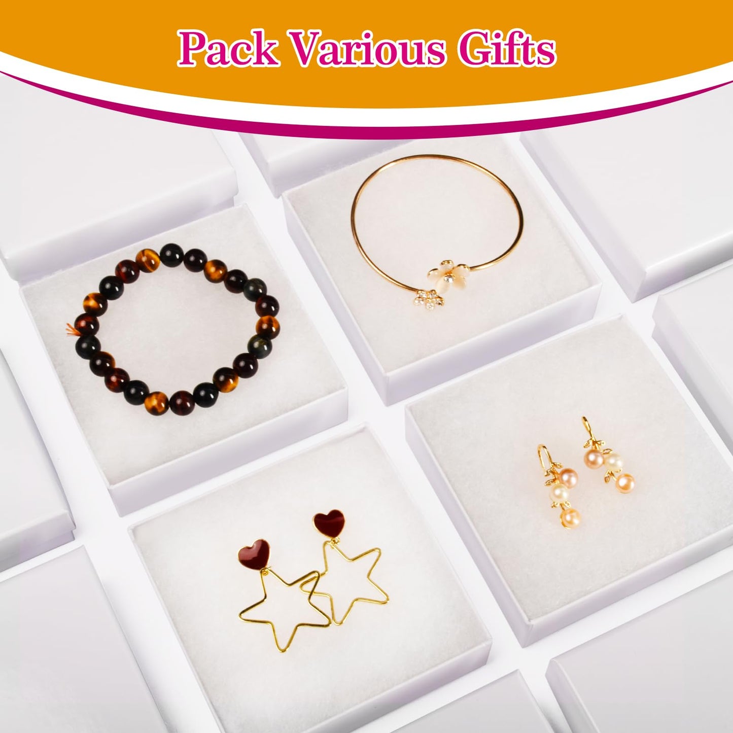 Foraineleyo Cardboard Jewelry White Gift Boxes 20 Pack3.5×3.5×1 inches, Small Cardboard Jewelry Boxes with Cotton Filled and Lids,its apply to displaying necklaces, rings, bracelets, earrings