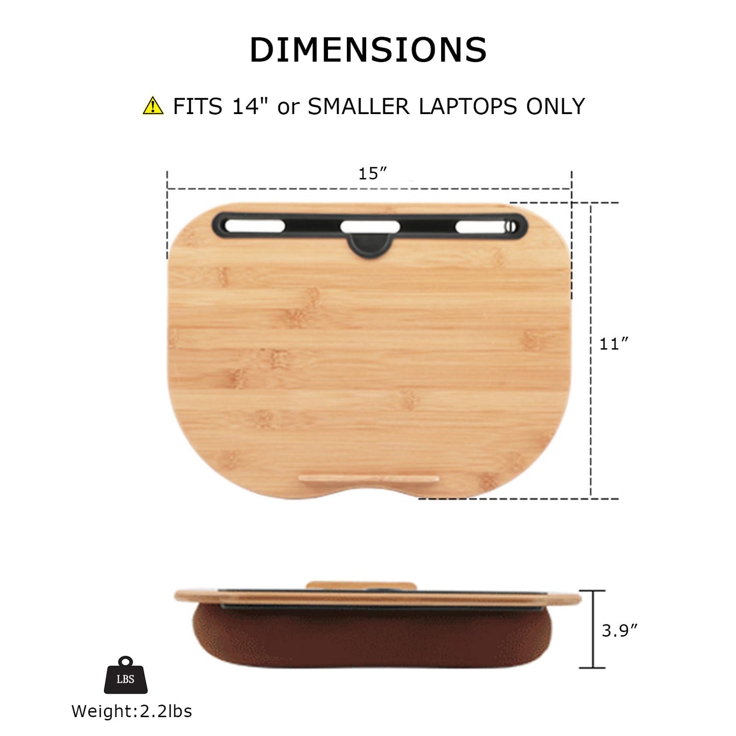SUMISKY Lap Desk for 14" Laptops-Bamboo Laptop Desk with Cushion & Phone Holder, Portable Laptop Stand with Tray, 15x11 Inches