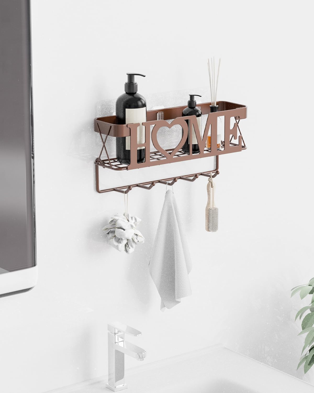 OHOBABY Key Holder Wall Mount - Adhesive Key Holder with 5 Hooks, Key Rack and Mail Organizer, Metal Basket Key Hanger for Entryway, Home, Living Room Decor, 11" L×2.8" W×4.9''H(Bronze)