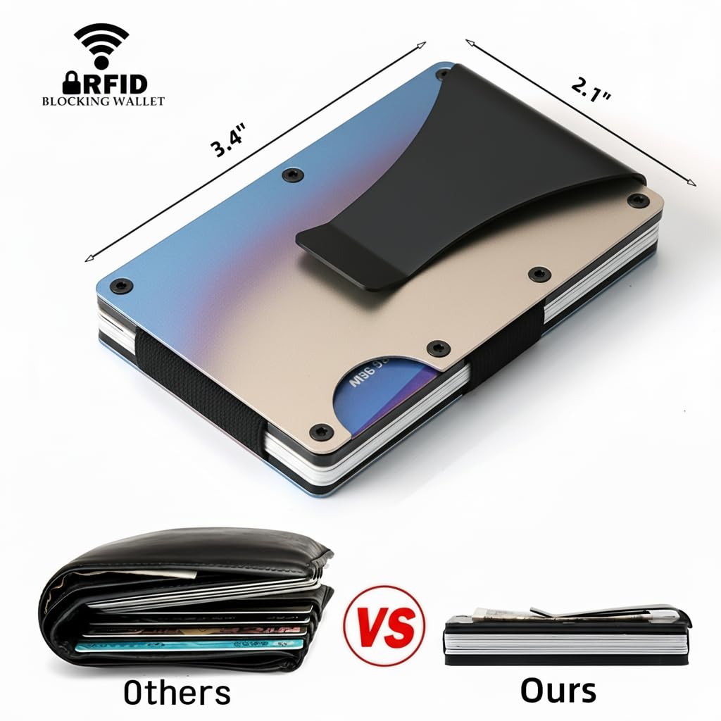 Wallet for Men- Minimalist Metal Wallet with Money Clip - Slim RFID Blocking Card Holder, Carbon Fiber Design, Holds 12+ Cards & Cash,Men's Wallet Gift,Driver License