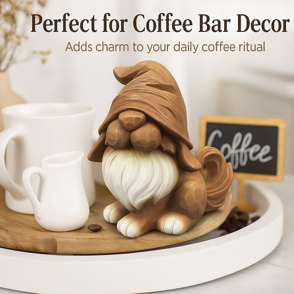 CigaMaTe Dog Gnome Figurine for Coffee Bar Decor, Rustic Coffee Table Decorations, Gnome Gifts for Women, Farmhouse Kitchen Shelf Decor, Tiered Tray Collectible Ornament