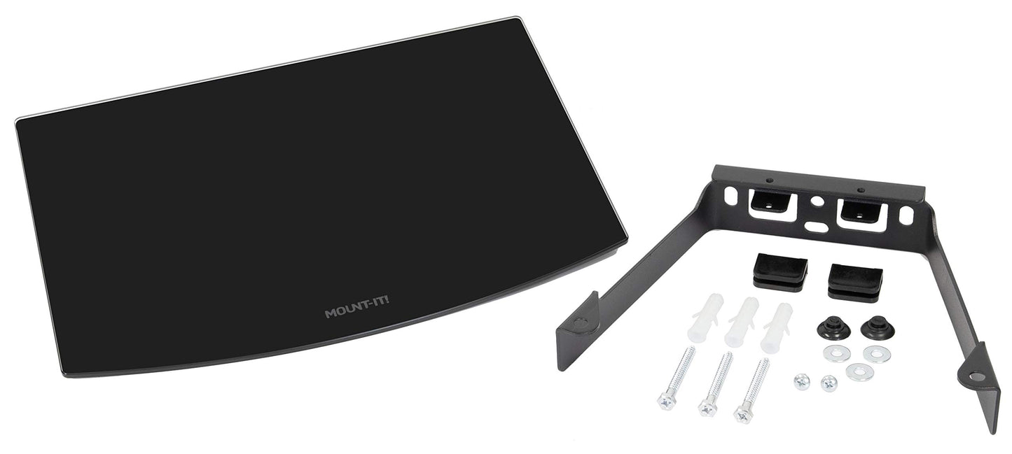 Mount-It! Floating Wall Shelf – Tempered Glass Media Shelf for Cable Box, DVD Player, Gaming Consoles (PS5, Xbox, Roku), Projector – Wall-Mounted w/Steel Frame, Cable Management, 22 lb Capacity