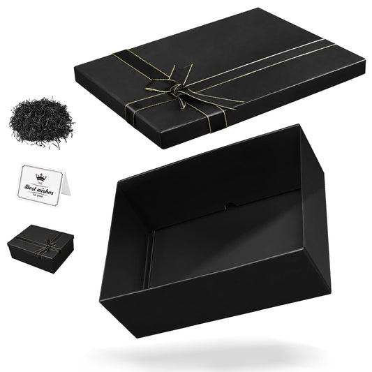 Xylitic Large Gift Boxes with Lids, 13×10×5 Inches Black Gift Box, Gift Box with Ribbon Bow, Card and Shredded Paper Filler, Luxury Gift Boxes for Presents, Birthday, Weddings, Christmas(1Pack)
