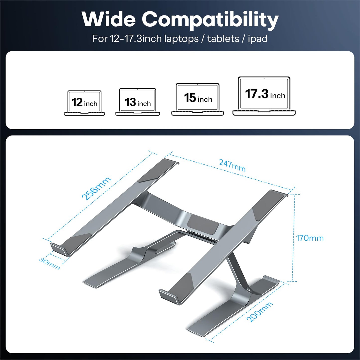 OMOTON More Stable Laptop Stand, Aluminum Adjustable Laptop Holder Stand for Desk, Ergonomic Detachable Notebook Riser Suitable for All Laptops (11-16 inch)