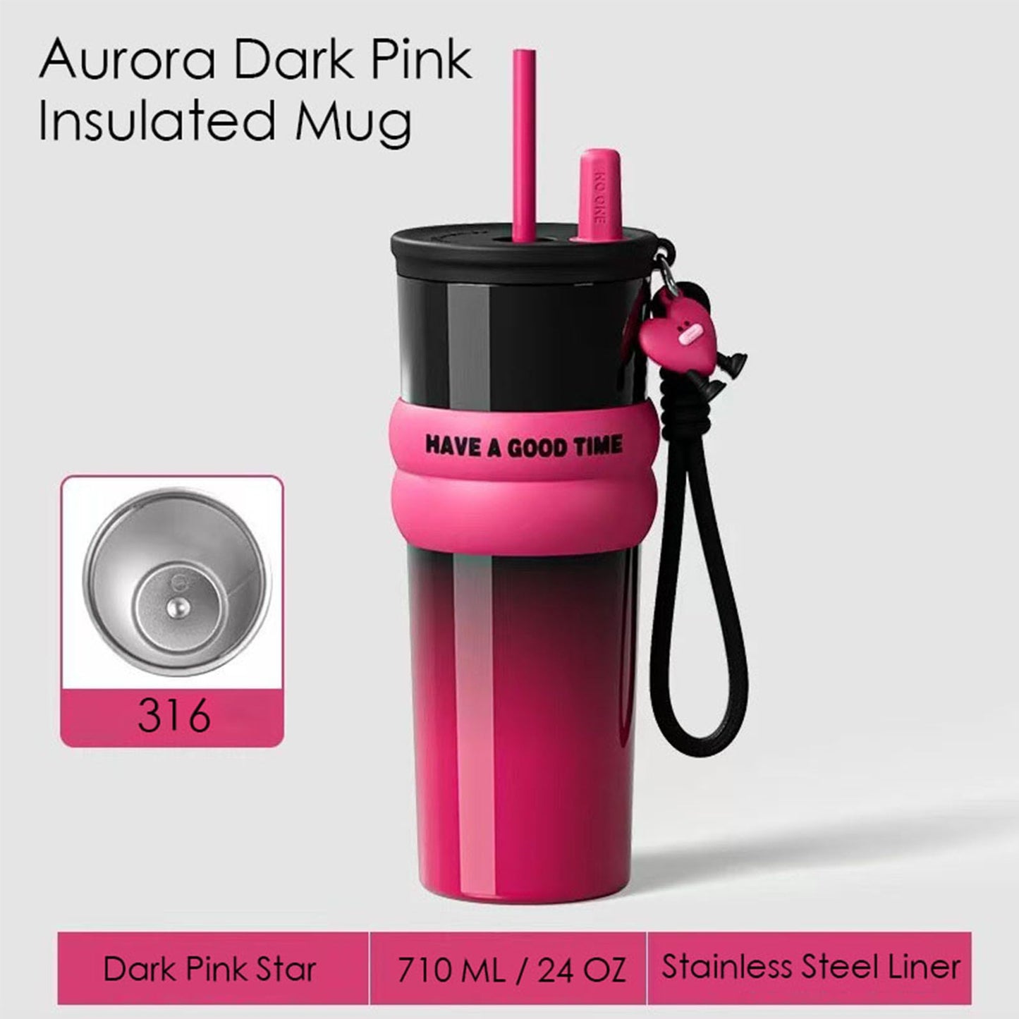 Disoza 21 OZ Black & Rosa Insulated Upgraded Cover Vacuum Stainless Steel Tumbler With Lid Water Bottle Spill Proof Cup for Hot and Cold Drink and Straw Leak Proof Travel Mug Christmas Gifts For Women