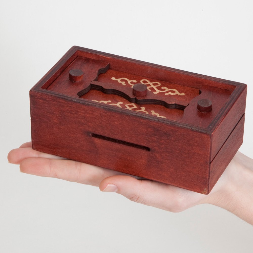 Bits and Pieces Secret Money Puzzle Box - Camouflage Your Cash Money Holder - Wooden Brain Teaser - Wooden Secret Hidden Compartment (Greek Puzzle Box)