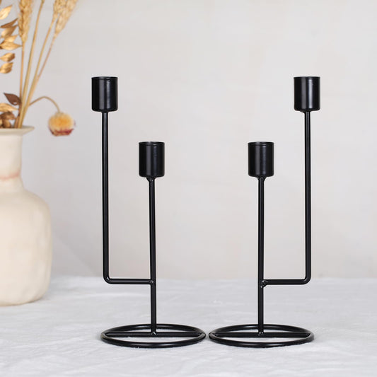 HAVITI Double-Headed Candle Holder, Black Tall Candlestick Holder, Set of 2 Taper Candle Holders for Halloween Christmas Wedding Centerpiece Dining Fireplace Mantle Home Decor