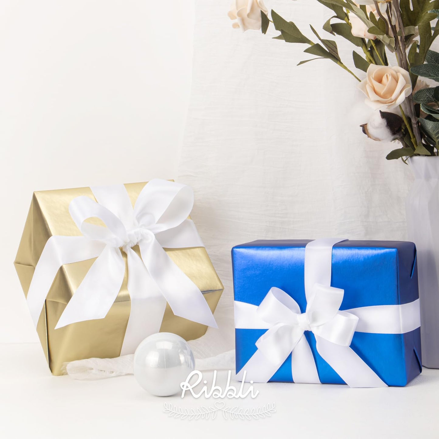 Ribbli White Satin Ribbon Double Faced Satin 1-1/2 Inch x Continuous 50 Yards-White Ribbon for Gift Wrapping Crafts Wedding Decoration Bows Bouquet Floral Arrangement