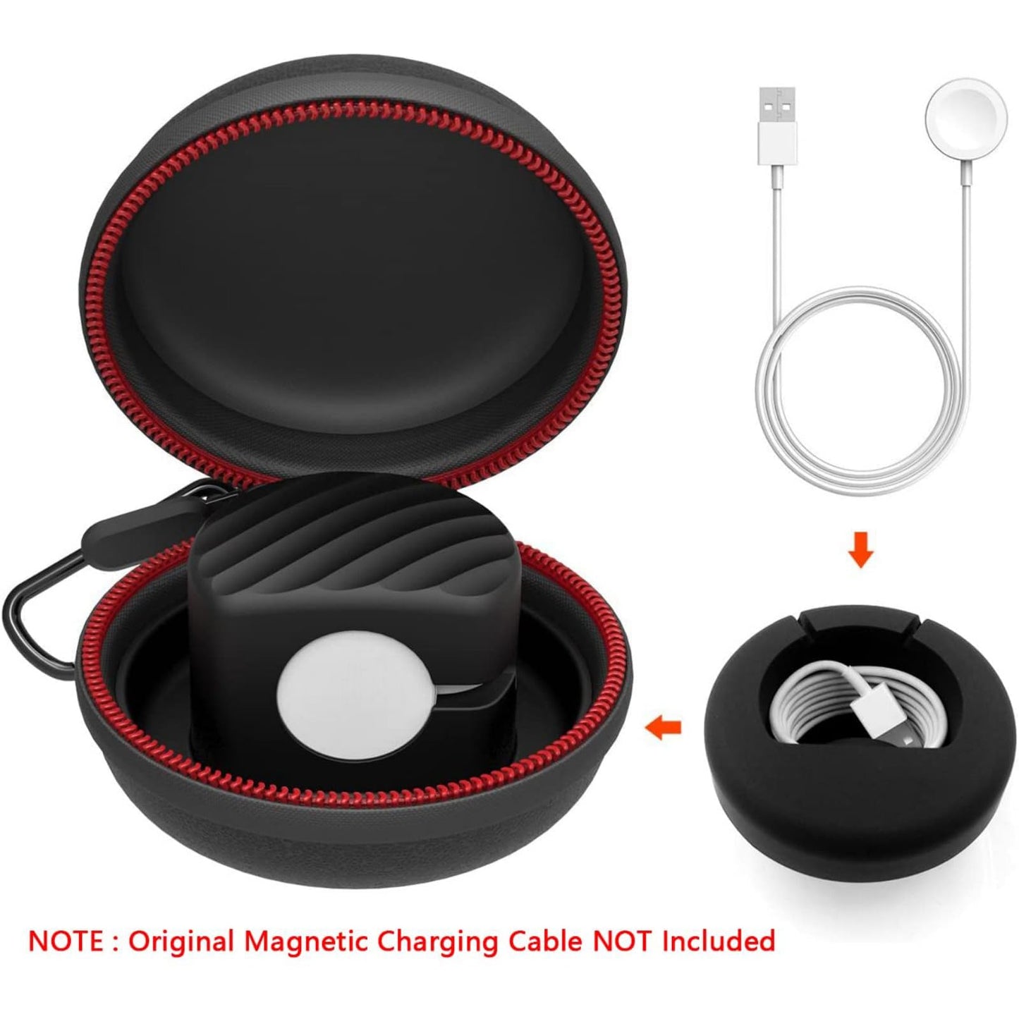 HALLEAST Compatible with for Apple Watch Charger Stand Holder, Charging Station EVA Hard Protective Case for iWatch Series 11 10 9 8 7 6 5 4 3 2 1 SE SE2 SE3 42 44 45 46, No Charger, Black