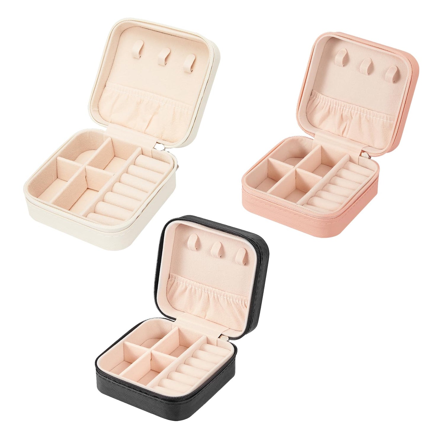 LETURE 3 Pieces Small Jewelry Box Organizer for Women Travel, Portable Mini Travel Jewelry Organizer Display Storage Box For Rings Earrings Necklaces Gifts (BLACK+PINK+WHITE)
