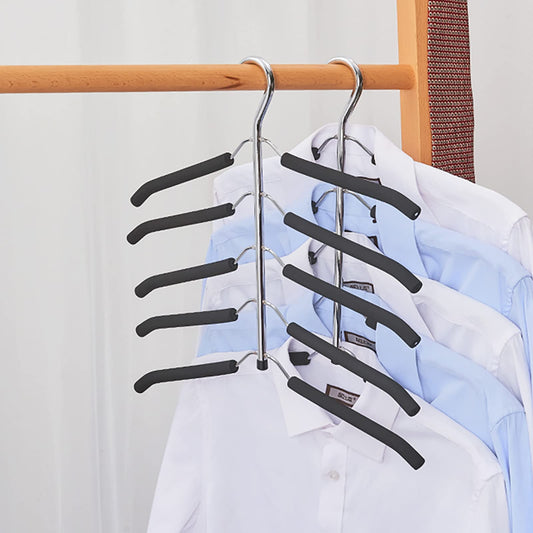 3 Pack 5 in 1 Hangers Blouse Tree Hangers Non Slip Space Saving Clothes Hanger Multi-Layer Clothes Hanger Stainless Steel Sweater Shirt Hanger Closet Storage Organizer(Black)