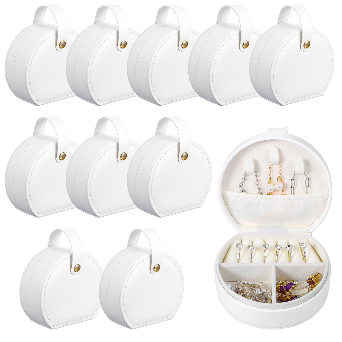 Limbeuuu 10 Pack Travel Jewelry Case Mini Jewelry Travel Case, Half Moon Design, Detachable Handle, Small Earring Storage Organizer for Women Girls Bridesmaid Proposal Gifts(White)