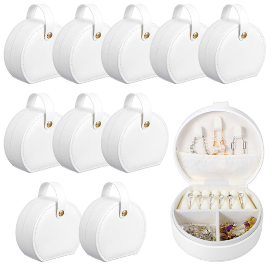 Limbeuuu 10 Pack Travel Jewelry Case Mini Jewelry Travel Case, Half Moon Design, Detachable Handle, Small Earring Storage Organizer for Women Girls Bridesmaid Proposal Gifts(White)