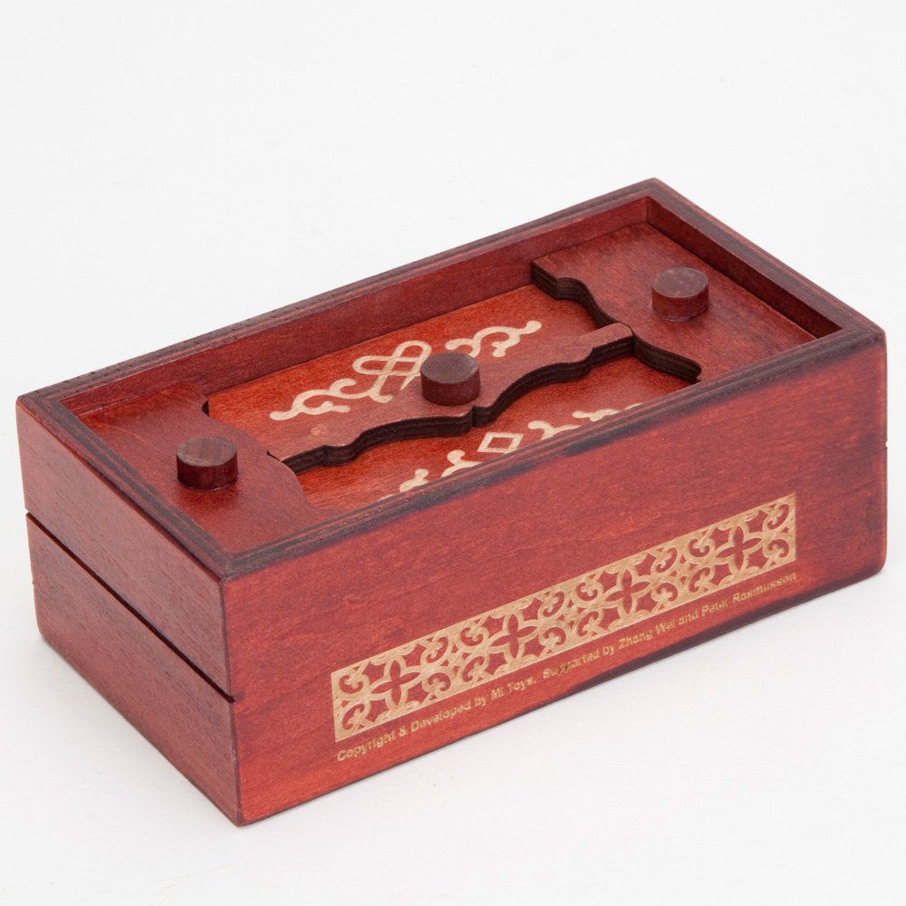 Bits and Pieces Secret Money Puzzle Box - Camouflage Your Cash Money Holder - Wooden Brain Teaser - Wooden Secret Hidden Compartment (Greek Puzzle Box)