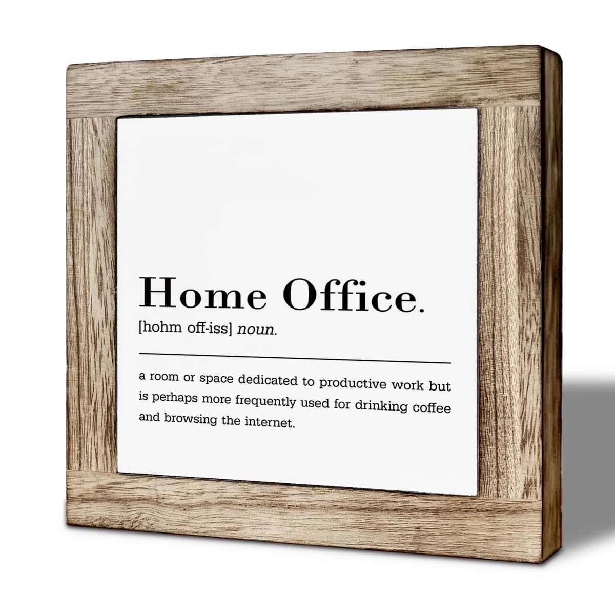 Home Office Noun Wooden Box Sign, Funny Office Table Top Desk Wood Block Plaque Signs, Country Style Desk Decorative Sign, Rustic Wooden Table Top Decor 5.9x5.9 Inches