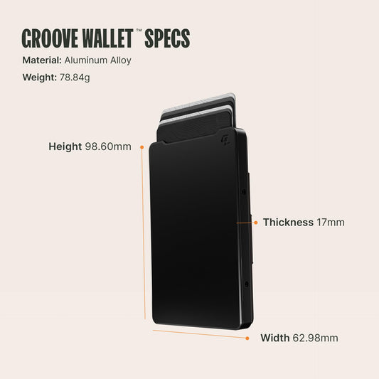 Groove Life Groove Magnetic Thumb Swipe Magsafe Wallet Black/Black Leather Go Mens Minimalist Aluminum Credit Card Holder with RFID Blocking, Genuine Leather Attachment, Lifetime Coverage
