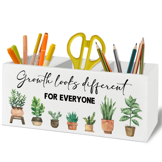 XLDLIOO Mental Health Inspirational Pen Pencil Holder Organizer for Desk Accessories, Growth Looks Different for Everyone Motivational Wooden Box Desk Decor for Therapy Counselor Office Decoration
