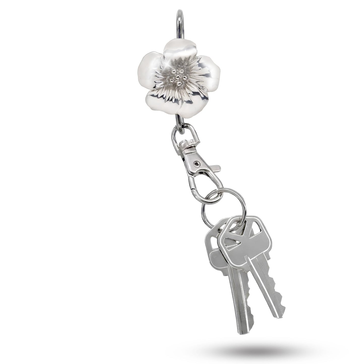 Women’s Bag Charm Key Finder, Car Keychain Hook, Cute Purse Organizer & Tote Bag Accessories, Gifts for Mom - Silver Floral