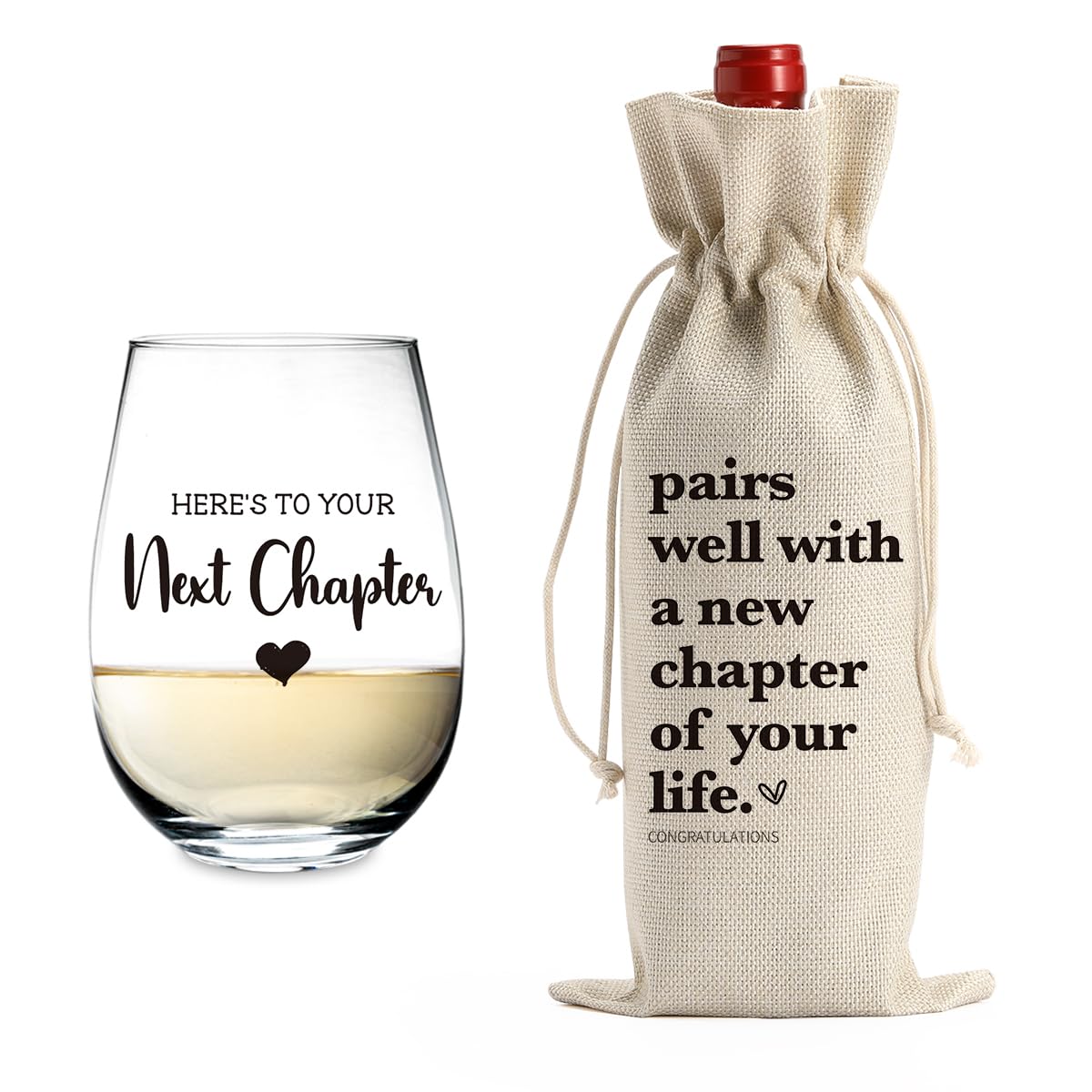 New Chapter Wine Bag Glass Set Farewell Gifts for coworkers Going Away Gift for Friends New Beginning New Business Owner New Job Gifts for Coworker Boss Teacher