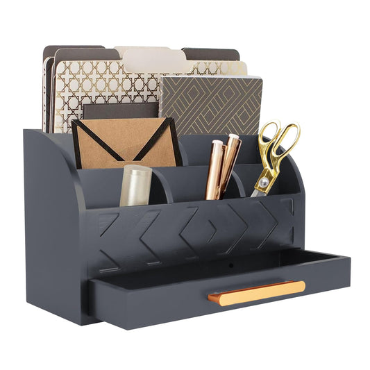 ZALIOJI Wooden Desk Organizer Mail Organizer Countertop, Desktop Organizer Mail Sorter Mail Holder Bill Organizer for Desk, Desk Organizers and Accessories for Women (Black)
