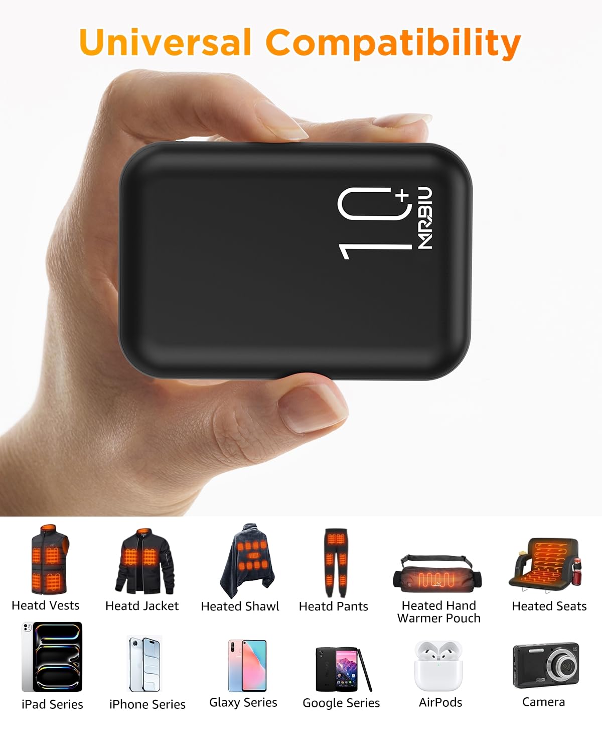 MRBIU 5v 2a Heated Vest Battery Pack, 10000mah LCD Display Power Bank for Heated Jacket,Heated Coat,Heated Clothing,Heated Pant,Heated Hoodie,USB Heated Blanket,Heated Seat/Chair.