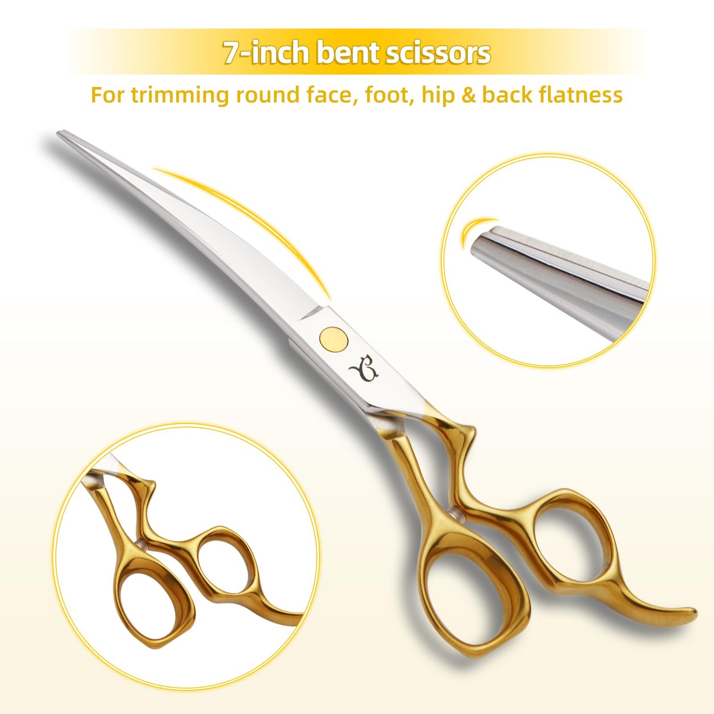 CITYWISH Dog Grooming Scissors,Curved Chunkers Shears Deg Grooming with Safety Round Tips, Sharp and Comfortable 4 in 1 Dog Scissers for Grooming